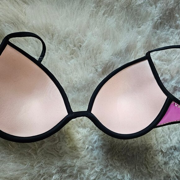 Victoria’s Secret Womens Pink Blue Crochet Push Up Swim Bra Bikini To 34B - Picture 4 of 9